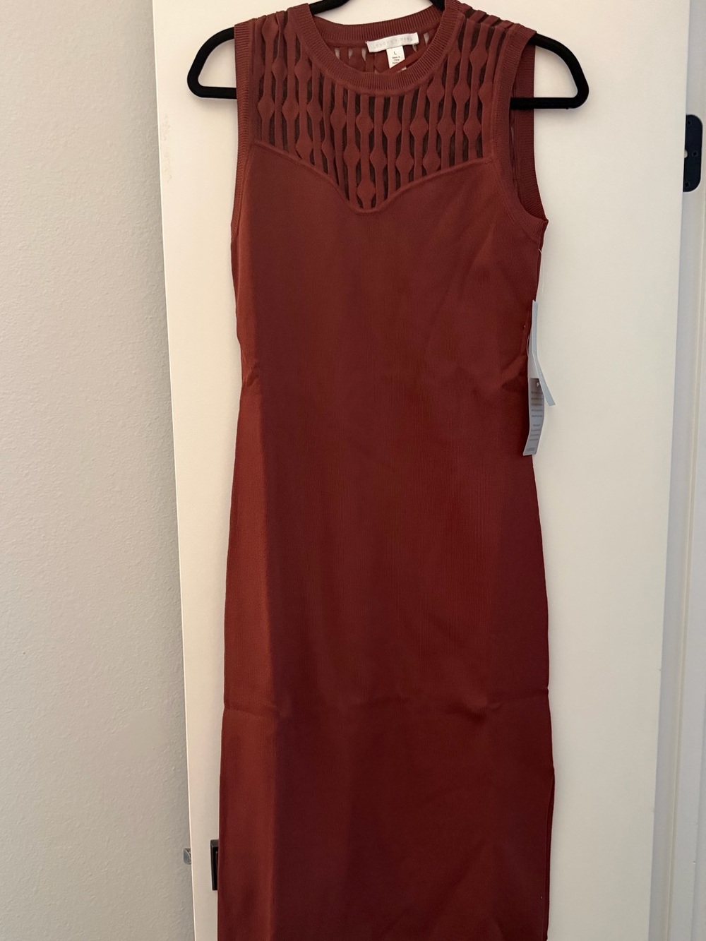 London Times Sleeveless Rust-Brown Midi Dress with Knit Yoke